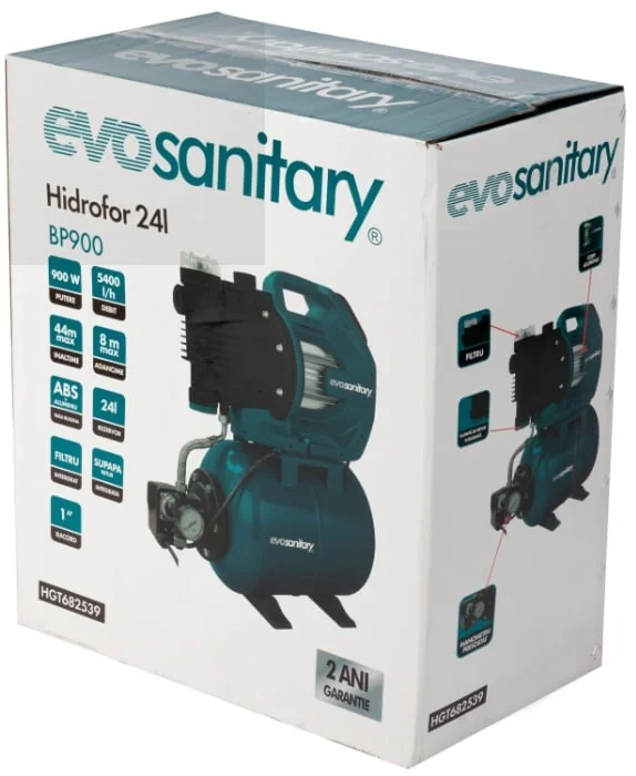 Hidrofor 24L, 1300W, Pompa Din Aluminiu, 5.3Bar, 100L/Min Evosanitary 682540