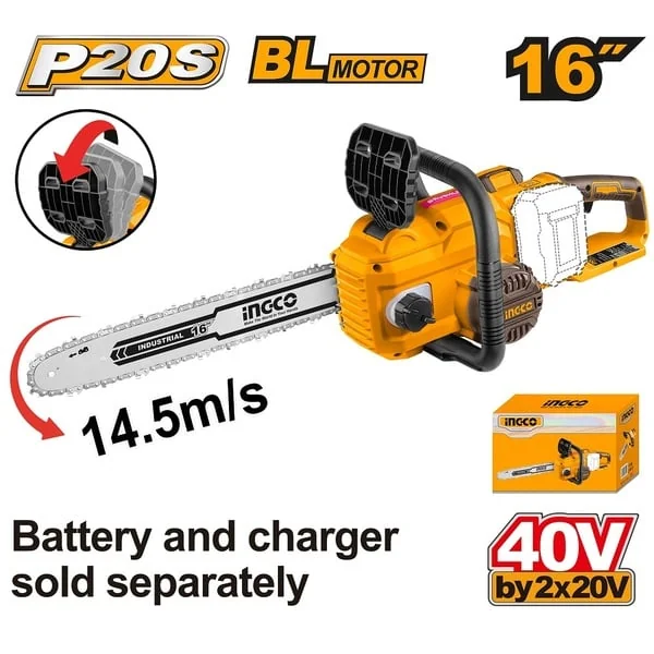 Drujba Electrica 40V Cu Motor Fara Perii 16" 400mm, 14.5m/s Fara Acumulator Ingco CGSLI40168