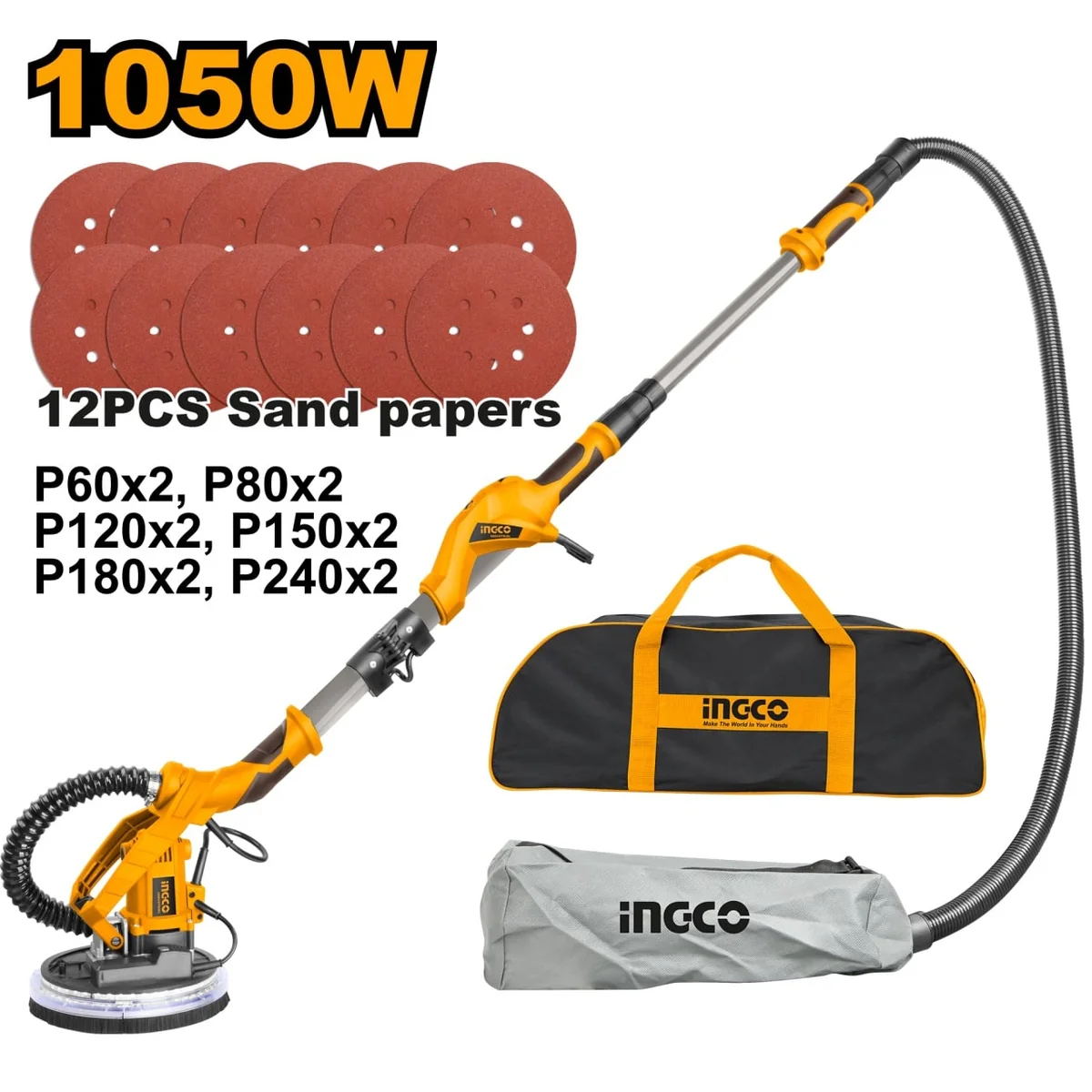 Mașina De Șlefuit Pereți Telescopică 1050W, 225mm, 2m, Slefuitor Ingco DWS10501