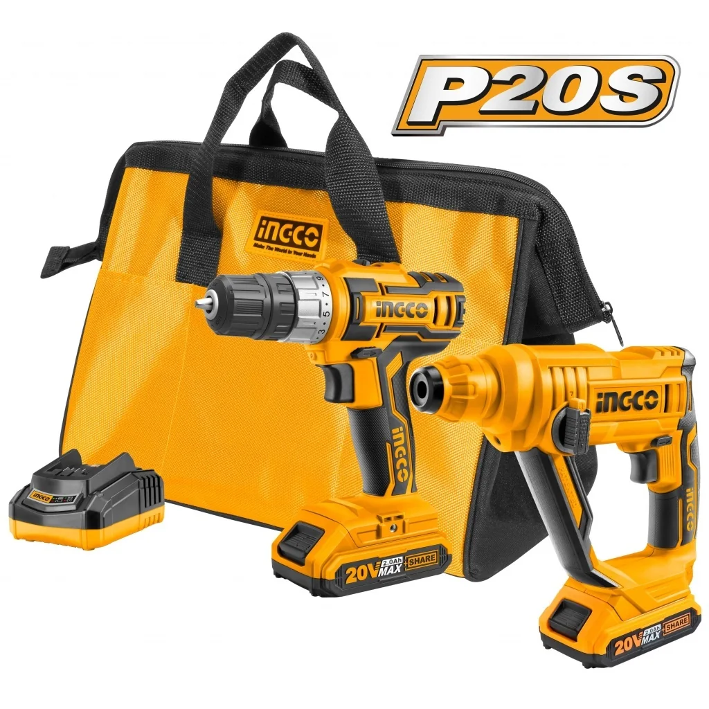 Mașina De Înșurubat + RotoPercutor 20V Cu 2 Acumulatori Bormasină Ingco CKLI2008