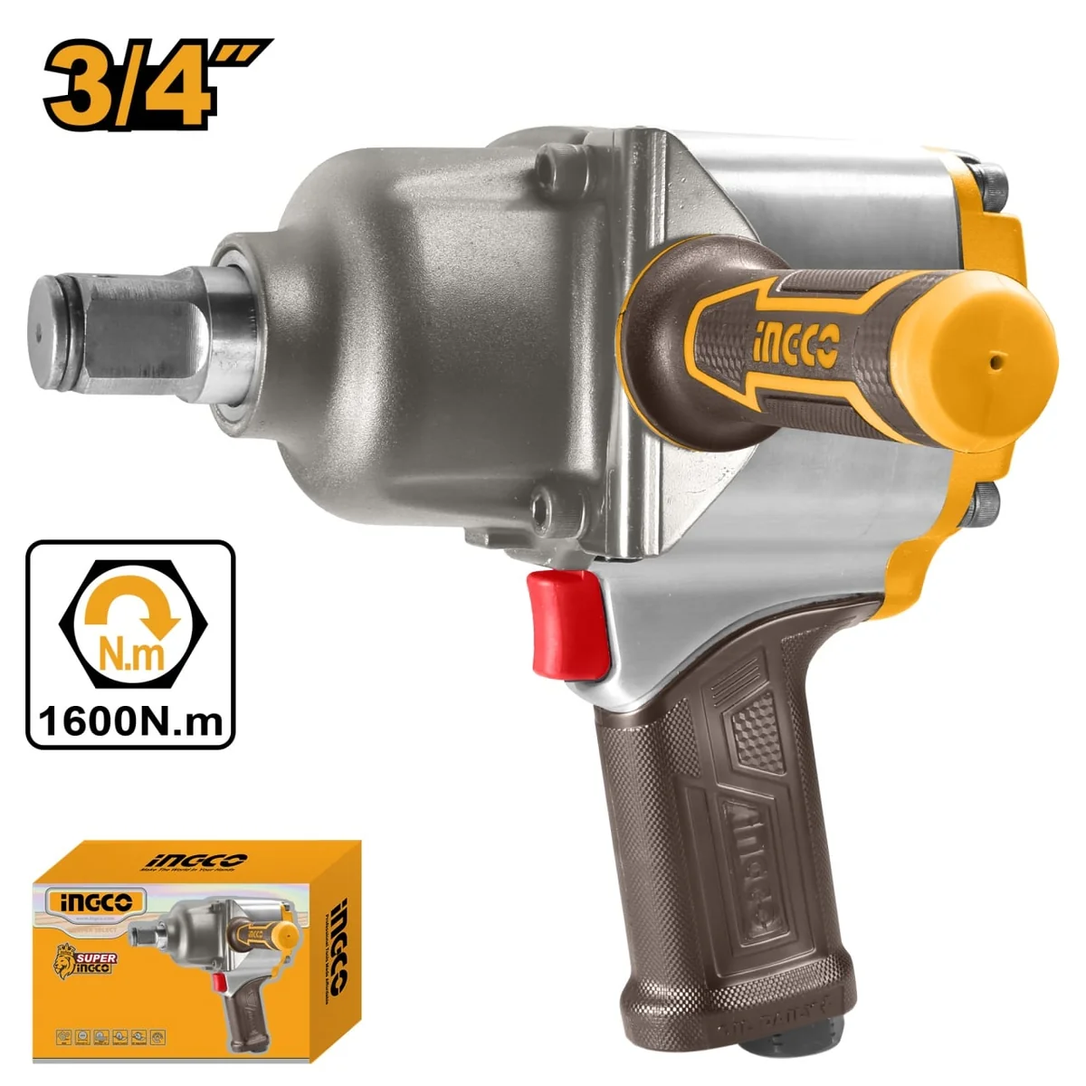 Pistol Pneumatic Impact Cap 3/4, 1600Nm, 4000Rpm, INGCO AIW341302