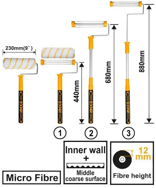 Trafalet Cu Maner Extensibil 230mm, Microfibra, Interior, 440-880mm, Maner PVC, Premium Ingco HRHT442302T