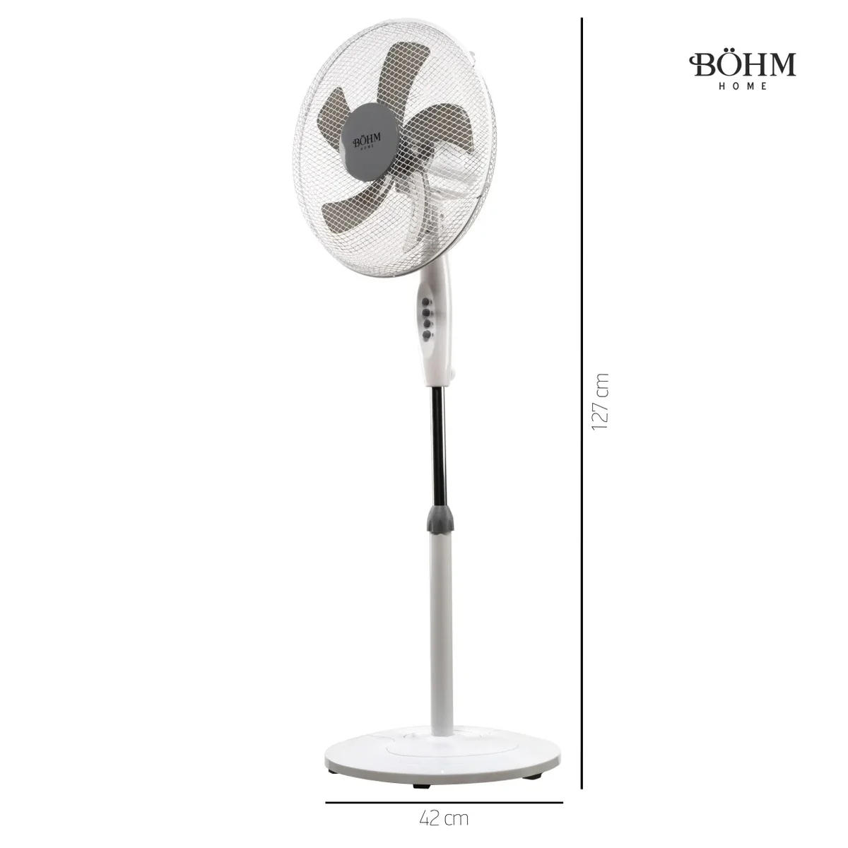 Ventilator Aer 16'' 125 Cm Reglabil Oscilație 90 Grade 3 Viteze 50W 5 Pale BOHM BLSF-4043