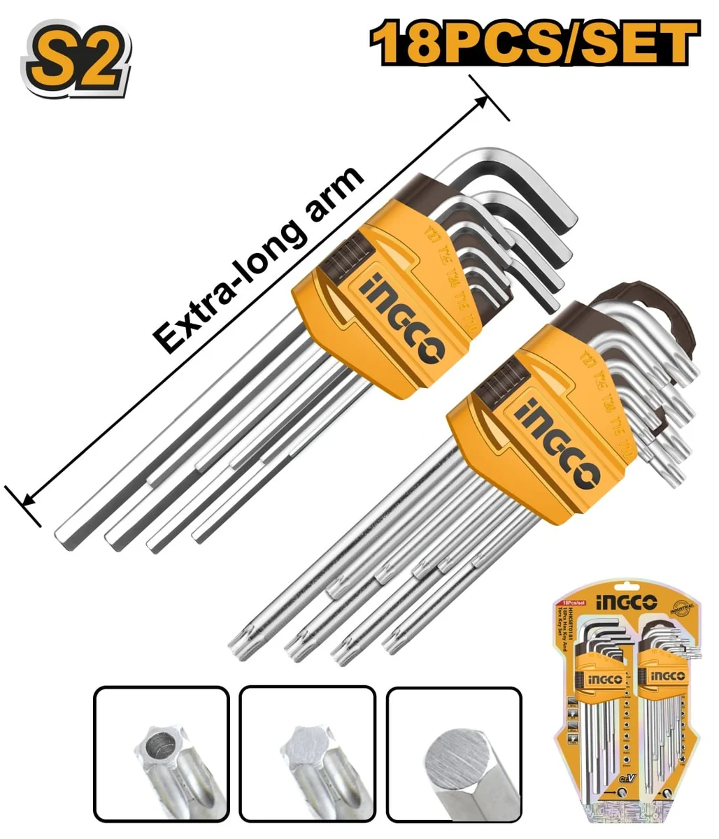 Set 18 Bucăți Chei Torx și Hex 18 Buc INGCO HHKSET0181