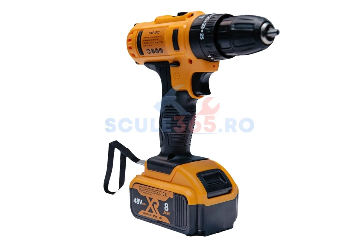Masina De Gaurit Si Insurubat Cu Percutie 120 Piese, 48V, 2 Acumulatori, Trusa, Incarcator Inclus, Bormasina Autofiletanta 8Ah, 1300Rpm, Campion CMP1663