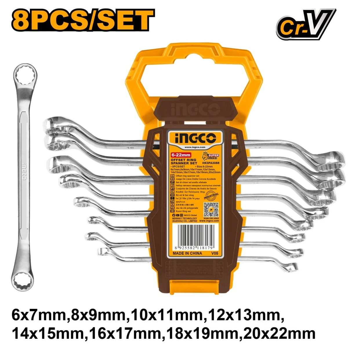 Trusa Chei Inelare Cotite 6-22mm 8pcs Ingco HKSPA3088