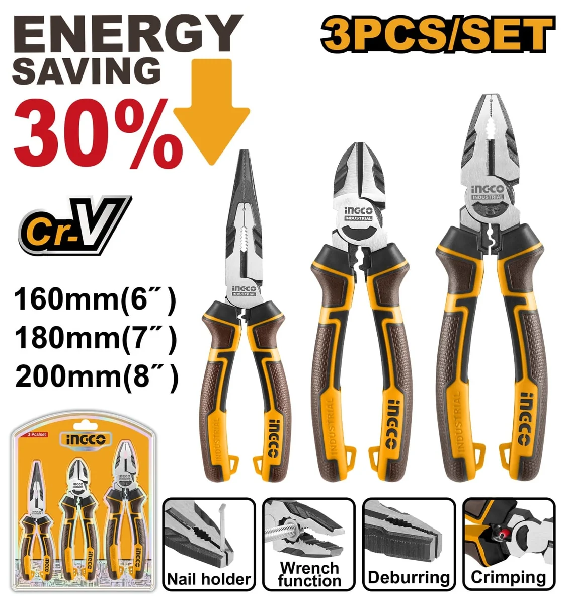 Patentì Industriali Cu Efort Redus Set 3 Buc Ingco HKHLPS2831