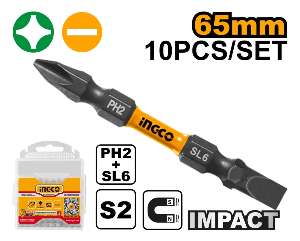 Set Biti Ph2 + Sl6 Combinat Impact 10 Buc Ingco SDBIM21HL133