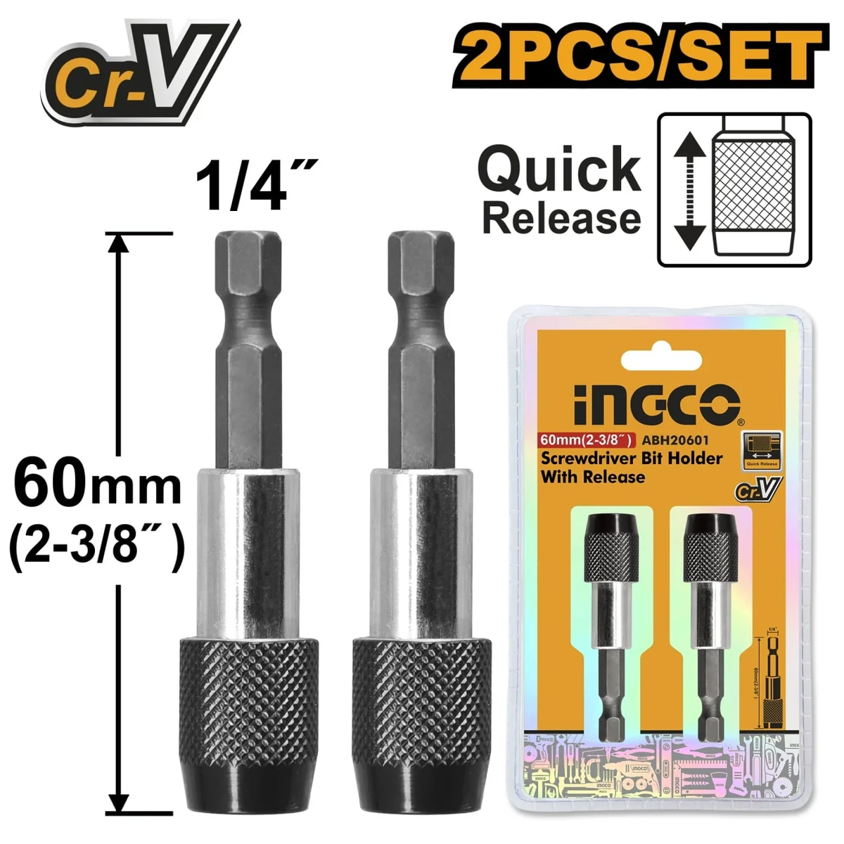 Prelungitor Biți Cu Eliberare Rapidă Set 2 Buc 60mm Ingco Abh20601