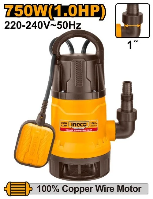 Pompa Apa Submersibila Plastic Cu Plutitor 750W 1 Inch, Ingco Spd7508