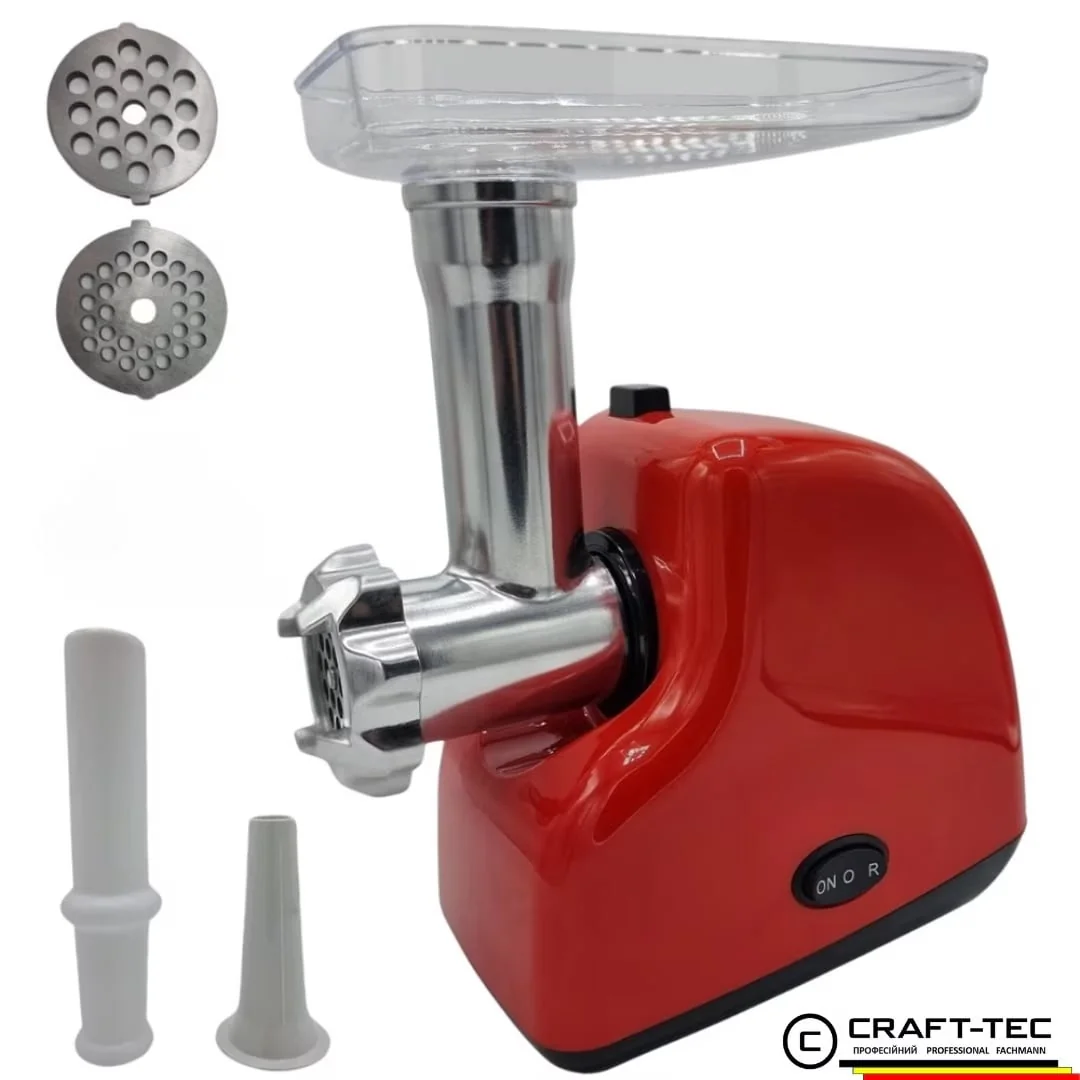 Masina Tocat Carne Electrica 3500W, 1.2 Kg/Min, 2 Site Inox, Functie Reverse, Rosie, Craft-Tec MX714