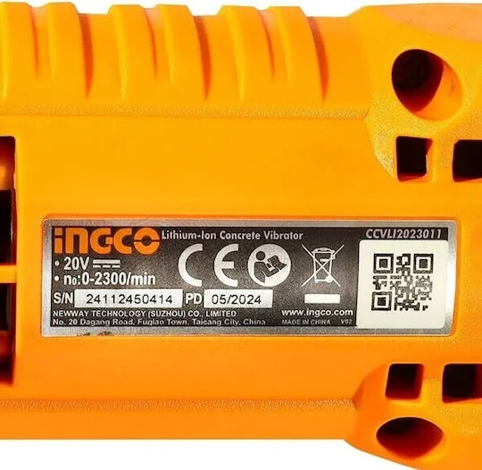 Vibrator Beton Cu Acumulator 20V Ingco CCVLI2023011, 2300 Rpm, Cu 1 Acumulator 2.0Ah Si Incarcator