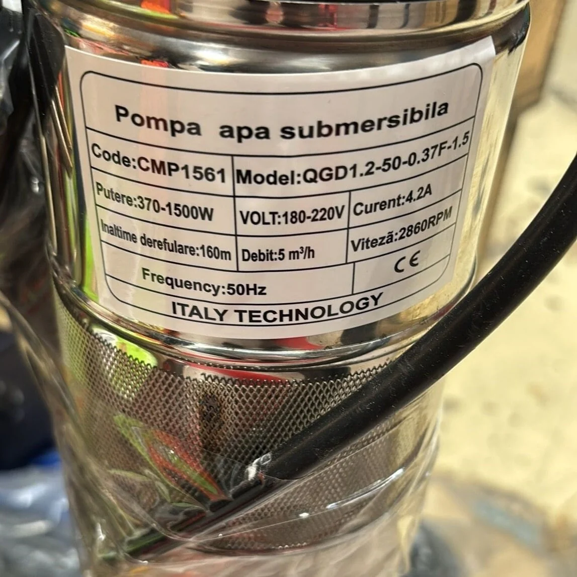 Pompa Apa Submersibilă 1500W, Cablu 20M, 4QGB Cu Snec, 5 M³/H, 160M Înălțime, Cu Plutitor Campion CMP1561