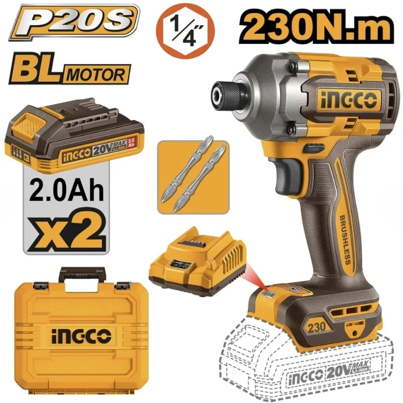 Filetanta Cu Impact 20V 1/4" CIRLI2023, Motor Brushless, 230Nm, 3 Trepte Viteza, 2 X Acumulator 2.0Ah, Incarcare 220-240V