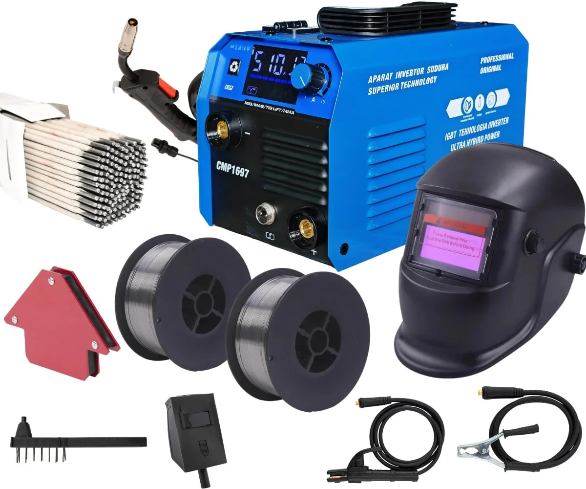 Pachet Aparat De Sudura Tip Invertor Cu Sarma 495A, 2.5KG Electrozi, X2 Sarma Sudura 1KG, Magnet Sudura, Masca Sudura Automata / MMA/MIG/MAG, Afișaj Digital, Ventilat, URALMASH IGBT Technology Ultra Hybrid Power, CMP1697