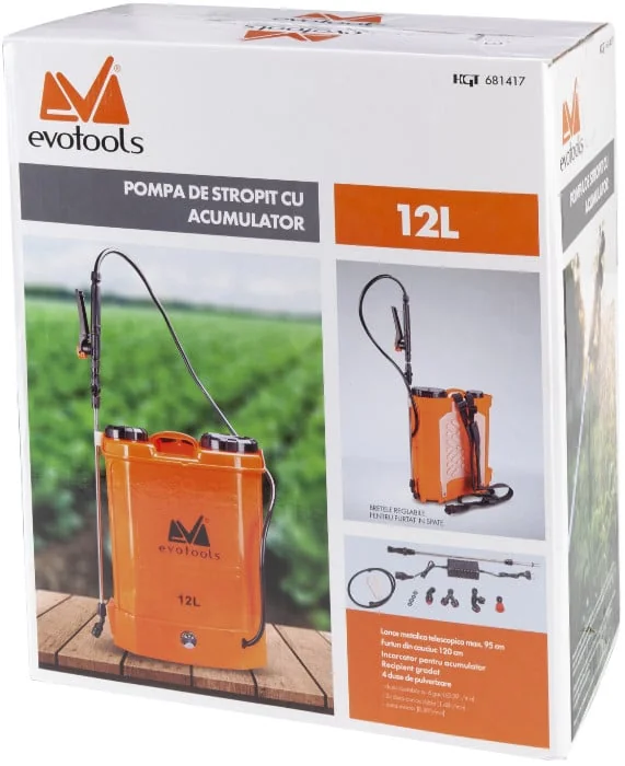 Pompa De Stropit 12 L Cu Acumulator Si Spatiu Depozitare 1152 Evotools 681417