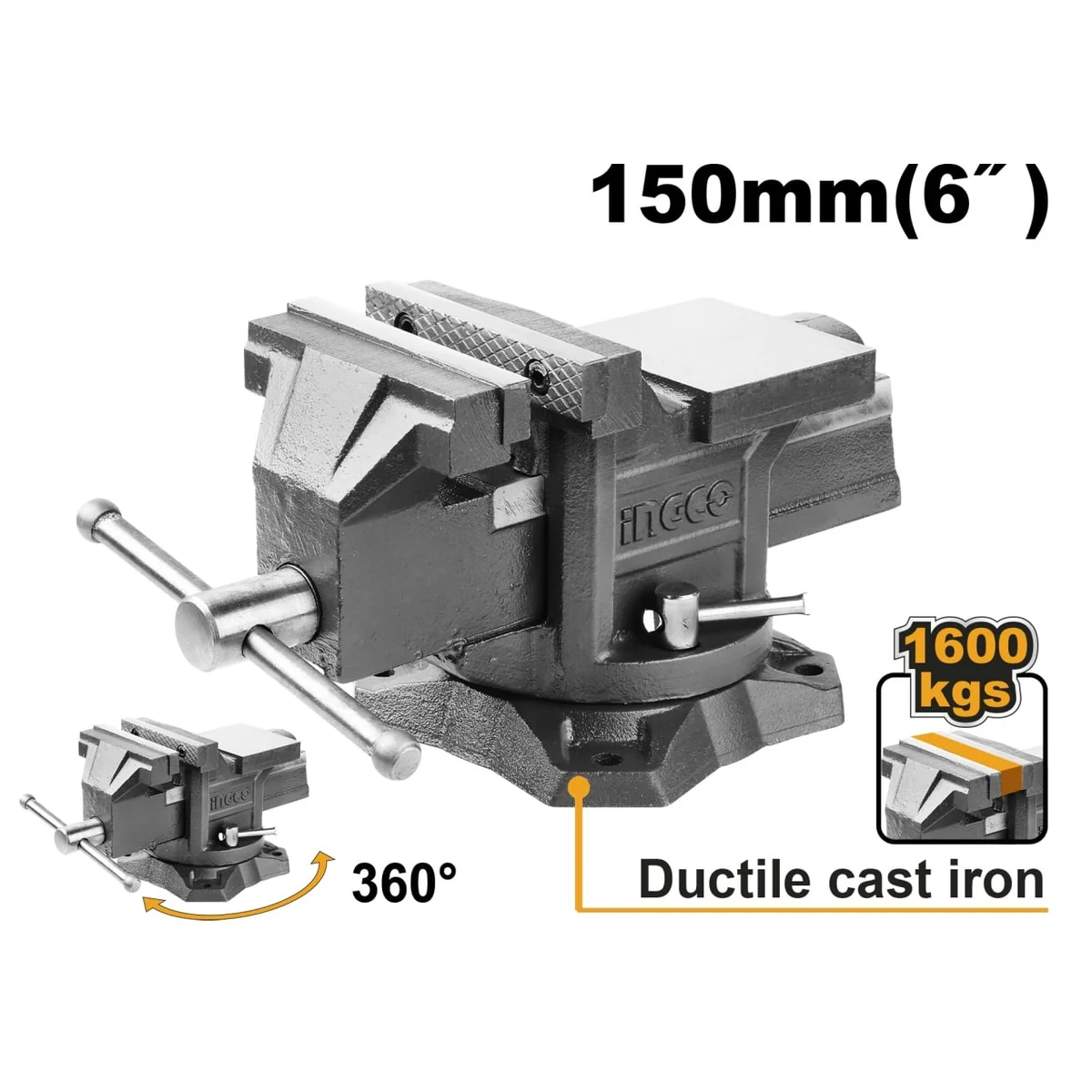 Menghina 6" Ingco HBV086, Baza Pivotanta 360°, Forta 1600 Kgf