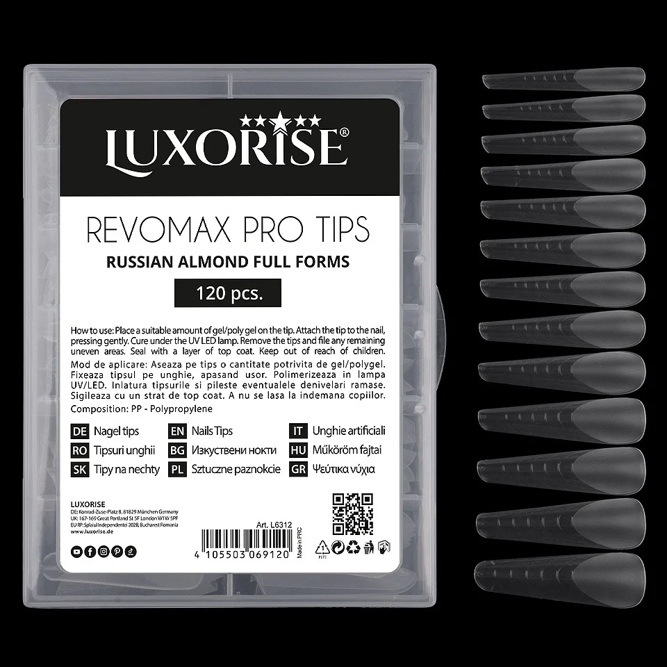Tipsuri Reutilizabile REVOMAX PRO TIPS LUXORISE Russian Almond pentru Polygel si gel, 120 buc