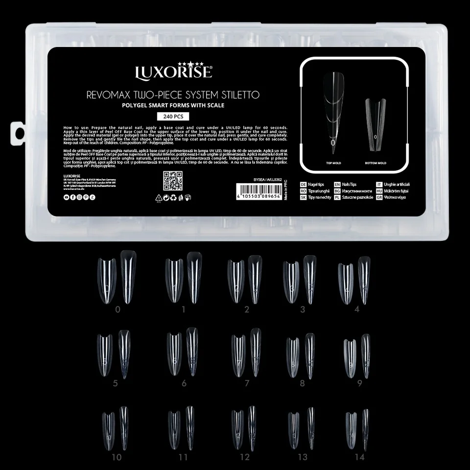 Tipsuri Reutilizabile REVOMAX Two-Piece System Stiletto LUXORISE pentru Polygel si Gel