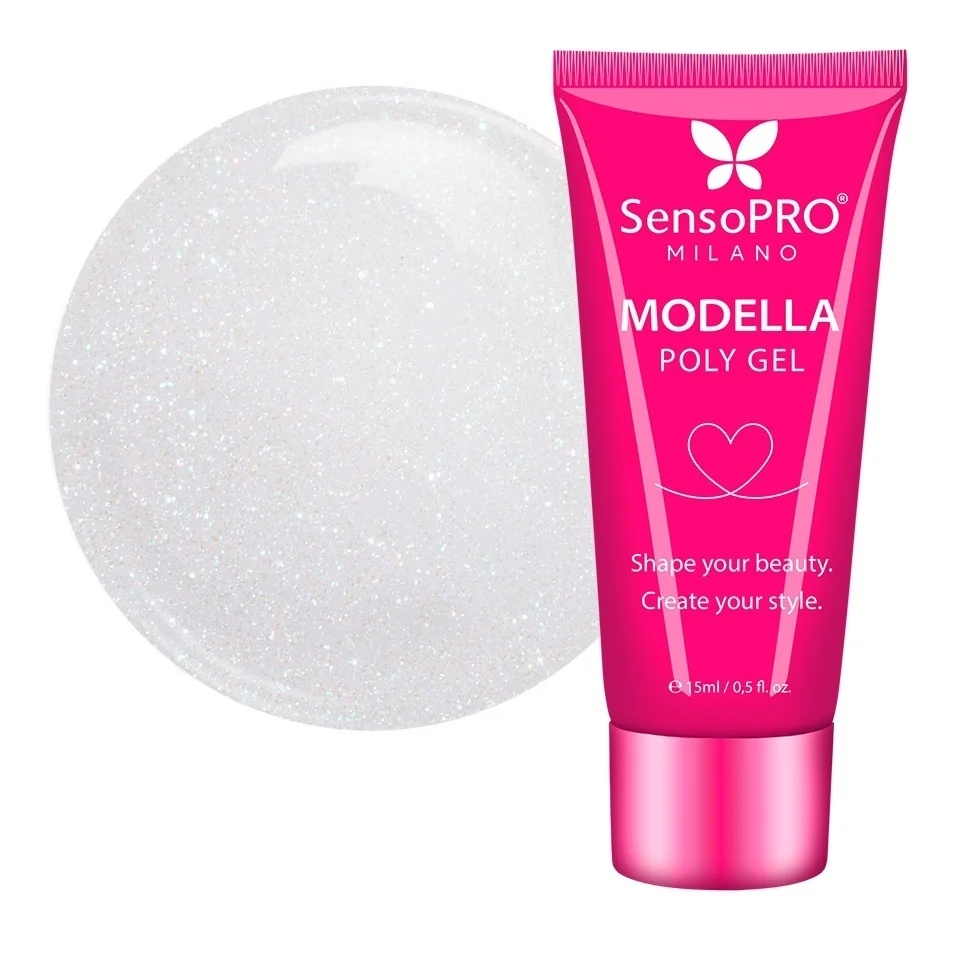 Polygel MODELLA SensoPRO Milano - Silver Glitz, 15ml