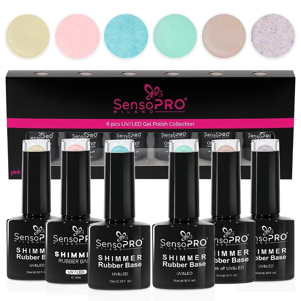 Set 6 Shimmer Rubber Base 10ml SensoPRO Milano, Shine Shine Baby