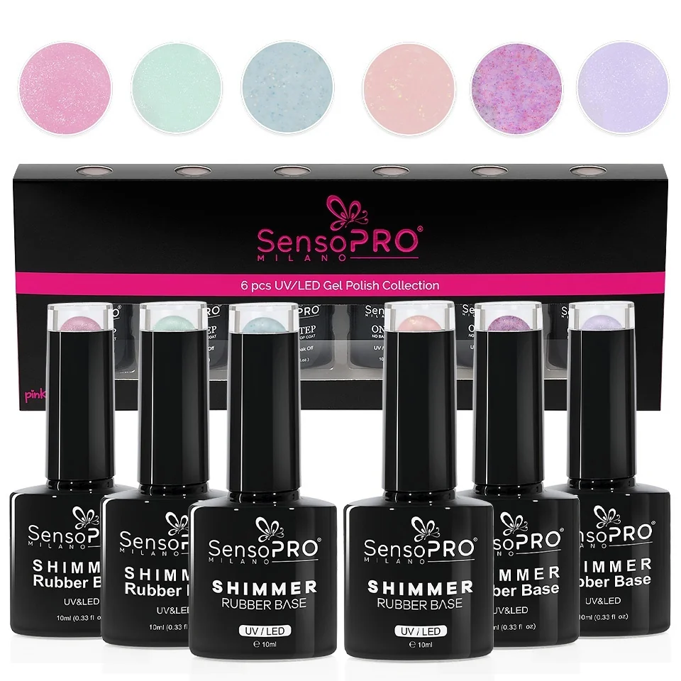 Set 6 Shimmer Rubber Base 10ml SensoPRO Milano, Radiant Princess