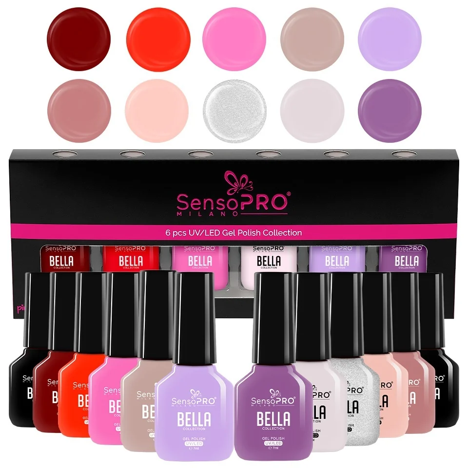 Set 10 Oje Semipermanente, Base Coat & Top Coat BELLA SensoPRO Milano, Timeless Elegance