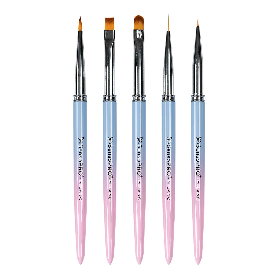 Set 5 Pensule Manichiura Nail Art &amp; Constructie Unghii SensoPRO Milano, Pink &amp; Blue