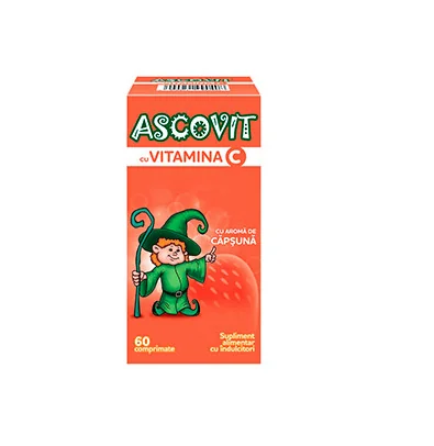 Ascovit cu aroma de capsuna 100 mg 60 comprimate