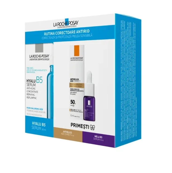 La Roche Posay Pachet B5 Serum 30 ml + Anthelios Age Correct SPF50 15 ml + Mela B3 Serum 10 ml