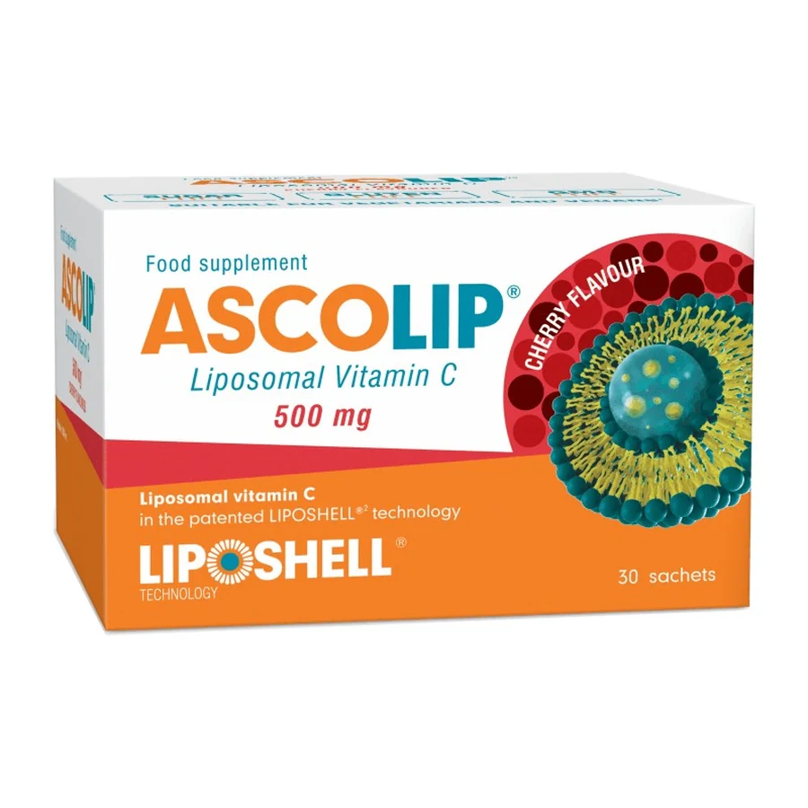 Ascolip vitamina C lipozomala cu aroma de cirese 500mg  30 plic Naturali Prod
