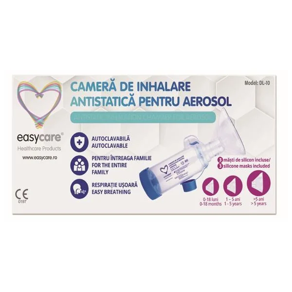 Easy Care camera de inhalare antistatica pentru aerosol cu 3masti din silicon  DL-10  Wayson Medical