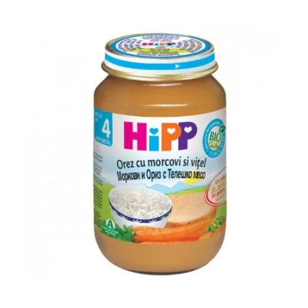 Hipp Piure Orez cu Morcov si Carne de Vitel 4+ luni 190 g
