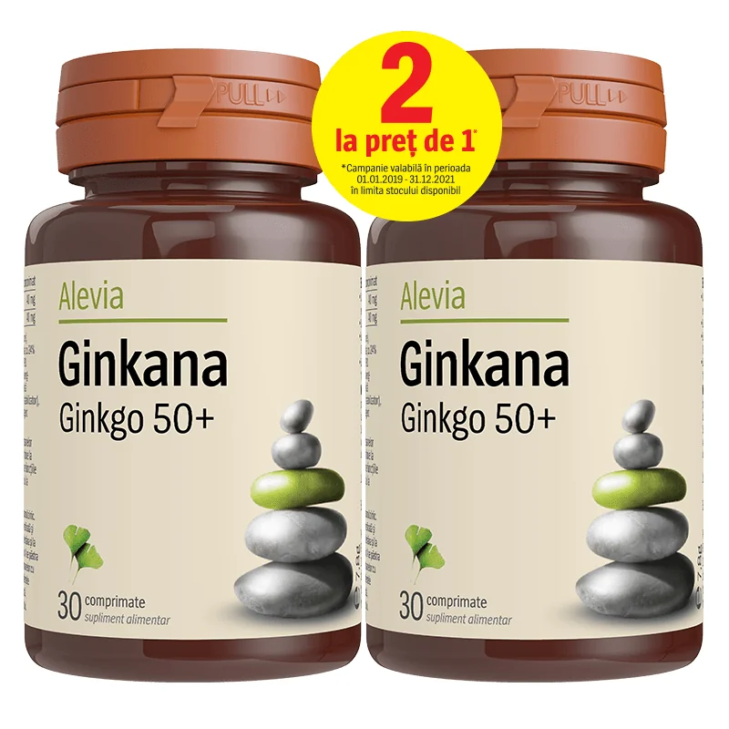 Alevia Pachet Ginkana Ginkgo 50+ 30 comprimate 1 + 1 Gratis