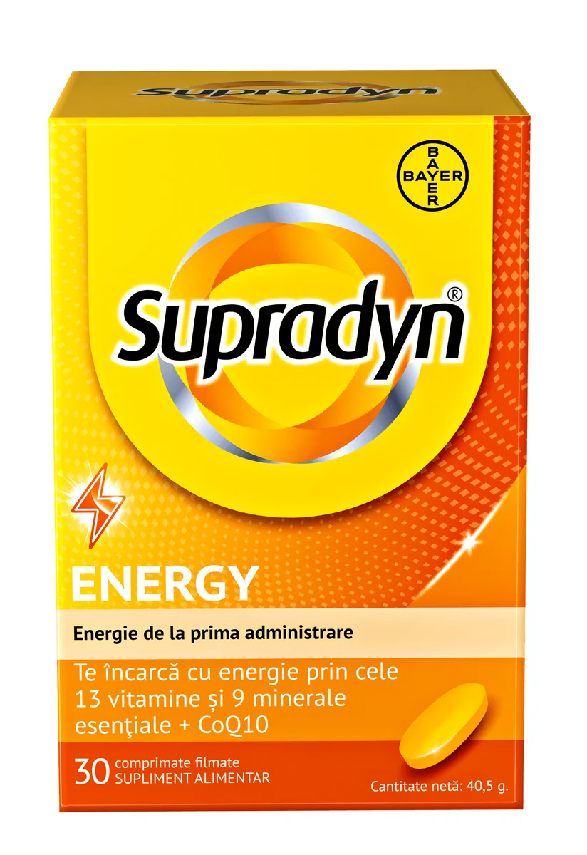 Supradyn Energy Multivitamine Complex de Vitamina B - Coenzima Q10 - 13 Vitamine – Boost de energie 30 comprimate filmate