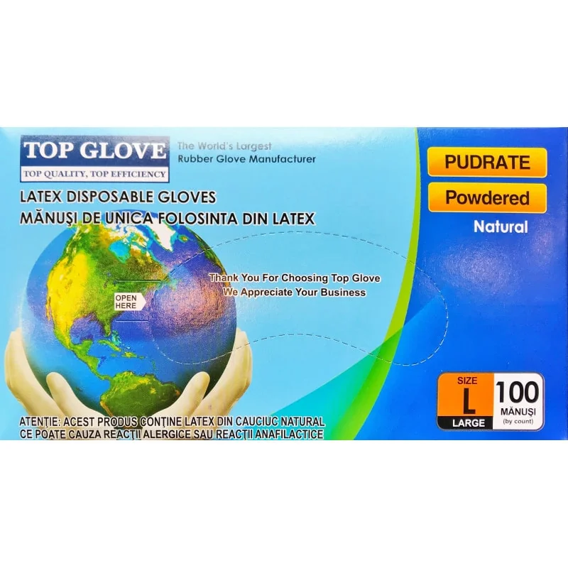 Top Glove Manusi Examinare latex pudrate L 100 bucati
