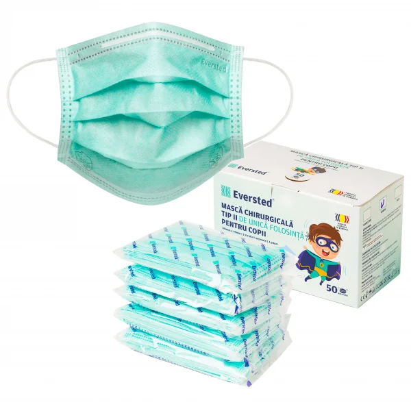 Eversted Masca Chirurgicala copii verde  tip II de unica folosinta 50 bucati