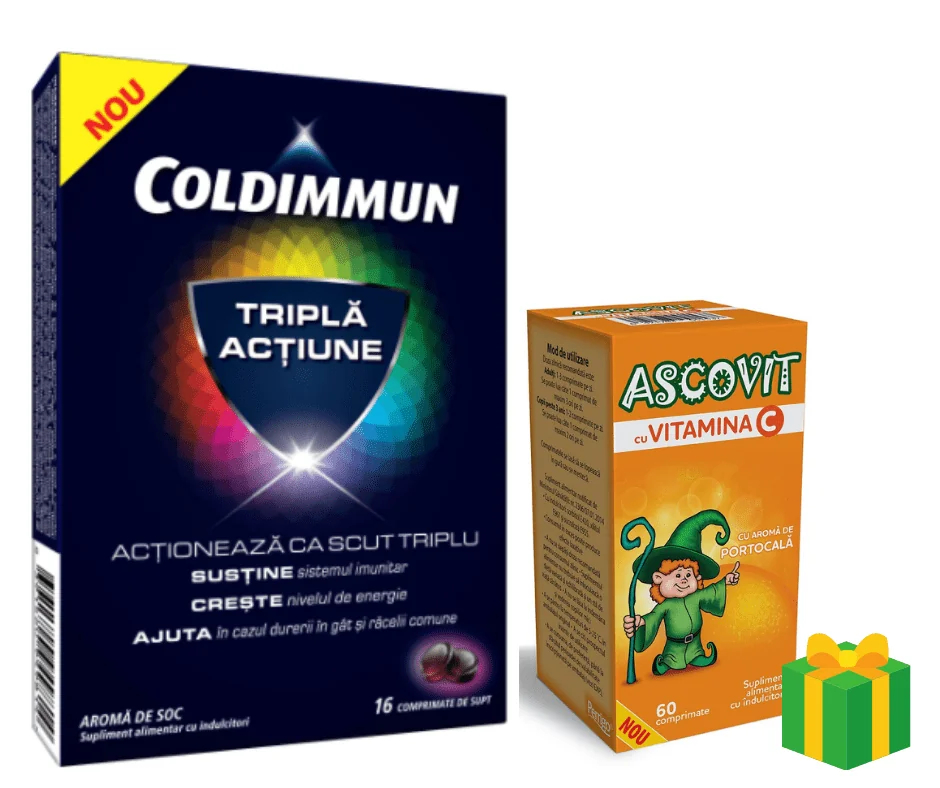 Coldimmun aroma de soc 16 comprimate + Ascovit portocala 60 comprimate Pachet promotional