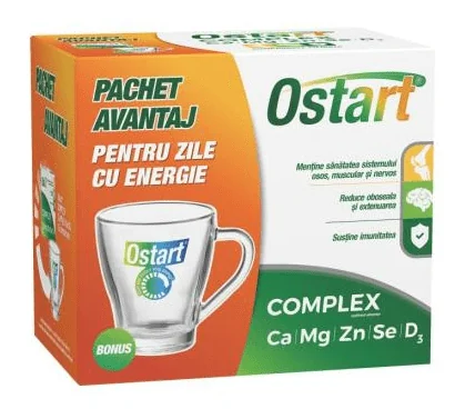 Ostart Complex Ca + Mg + Zn + Se + D3 x 20 comprimate + Cana