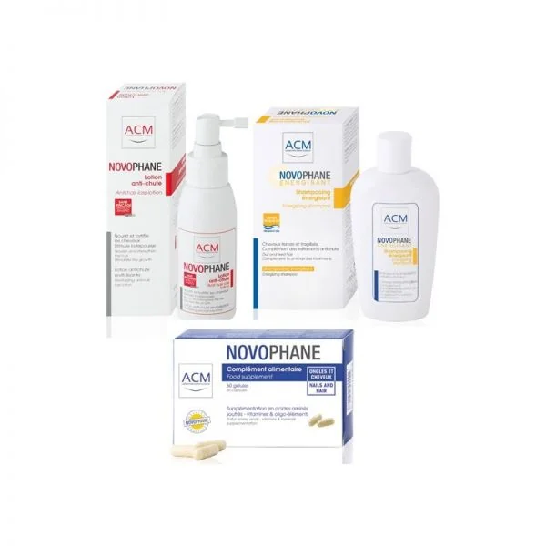 ACM Pachet Novophane Lotiune anticadere 100 ml + Sampon energizant 200 ml + Unghii si par capsule 60 cp