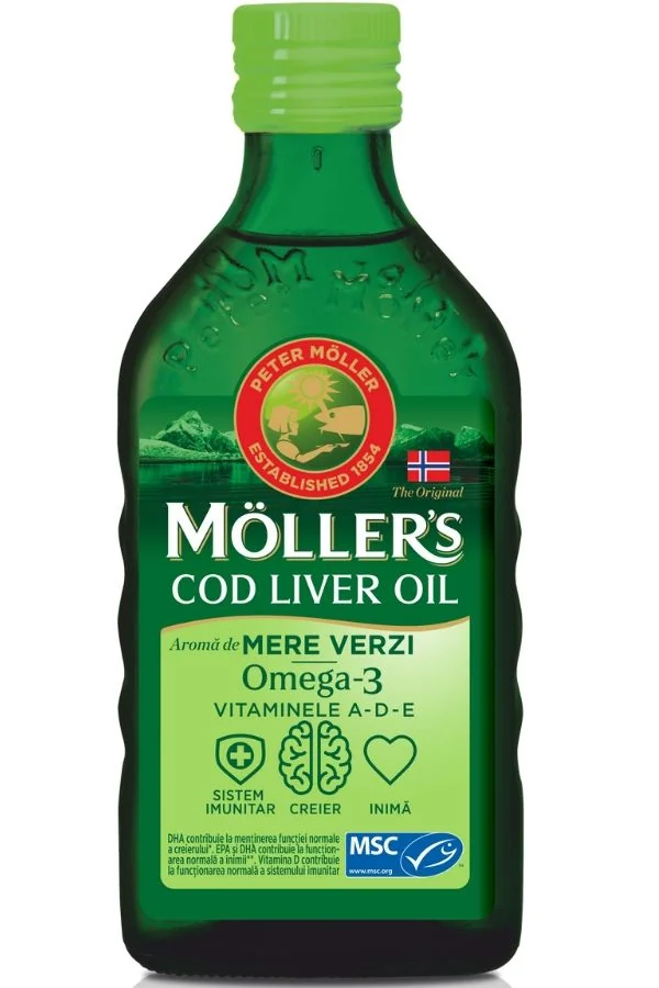 Moller's Cod Liver Oil Omega 3 cu aroma de mere verzi x 250ml