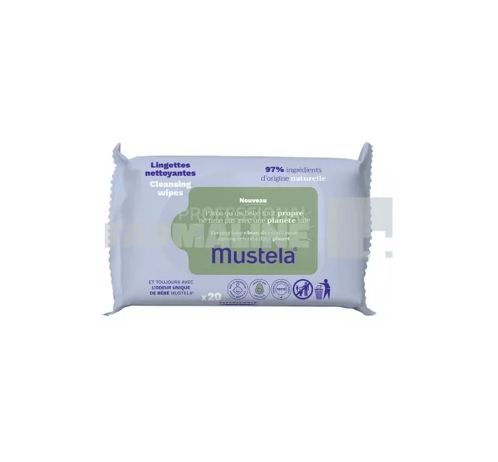Mustela Servetele umede cu extract eco de avocado pentru fata si corp 20 bucati