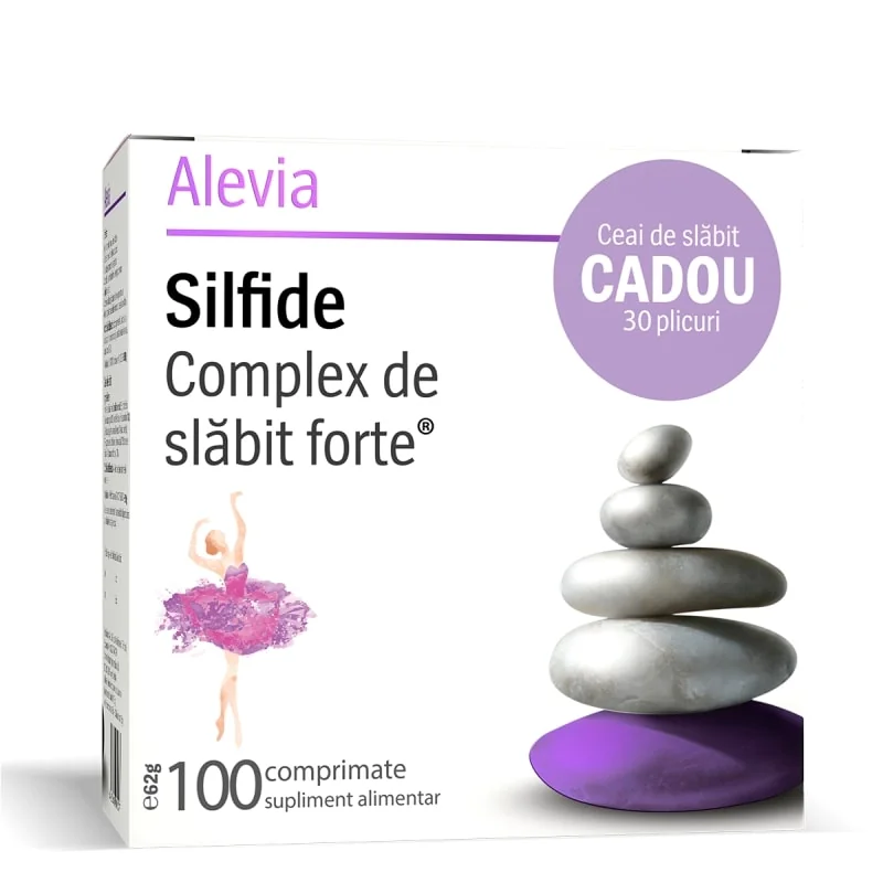 Alevia Pachet Silfide Complex de slabit forte 100 comprimate + Ceai de slabit 30 plicuri Cadou