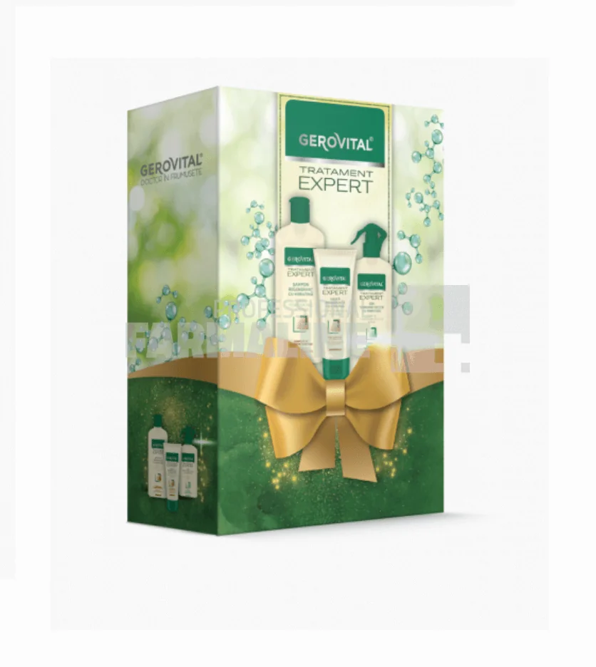 Gerovital Tratament Expert caseta Sampon regenerant cu keratina 250 ml + Masca Regeneranta cu Keratina 150 ml + Ser Termoprotector cu Keratina 150 ml