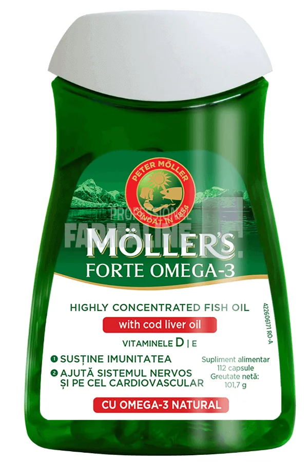 Moller's Forte Omega 3 + Ulei de ficat de cod 112 capsule