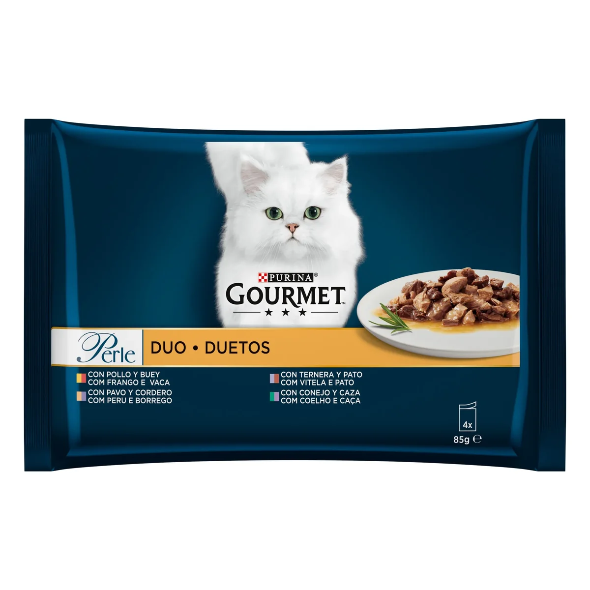 Gourmet Perle Multipack, Pui si Vita, Curcan si Miel, Vitel si Rata, Iepure si Vanat, 4x85 g