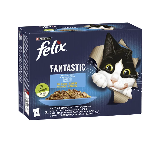 Felix Fantastic Ton, Somon, Cod, Pește Cambulă în Aspic 12x85g