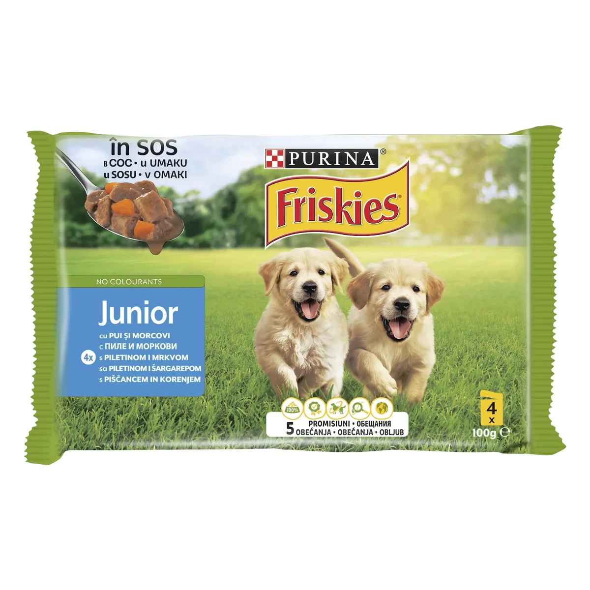 Friskies Junior cu Pui si Morcovi in Sos, 4x85 g