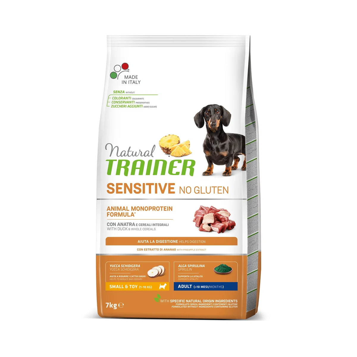 Hrana Uscata Caini, Natural Trainer, Dog Mini Adult Sensitive No Gluten, Rata, 7 kg
