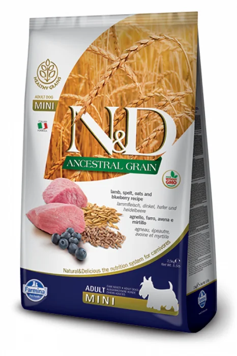 ND Ancestral Grain Mini Adult, Miel, alac, ovaz si afine, 7 kg